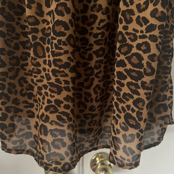 Womens Babydoll Dress Sz Small Leopard Lined Tassel Animal Print Boho Brown - Picture 9 of 16